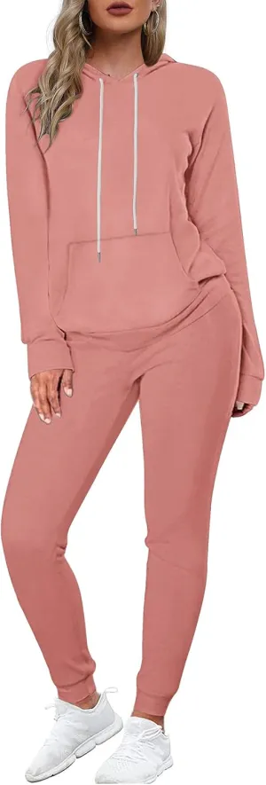 WIHOLL Two Piece Outfits Sweatsuits for Women Set Hoodie and Sweatpants Set Jogging Suits with Kangaroo Pockets