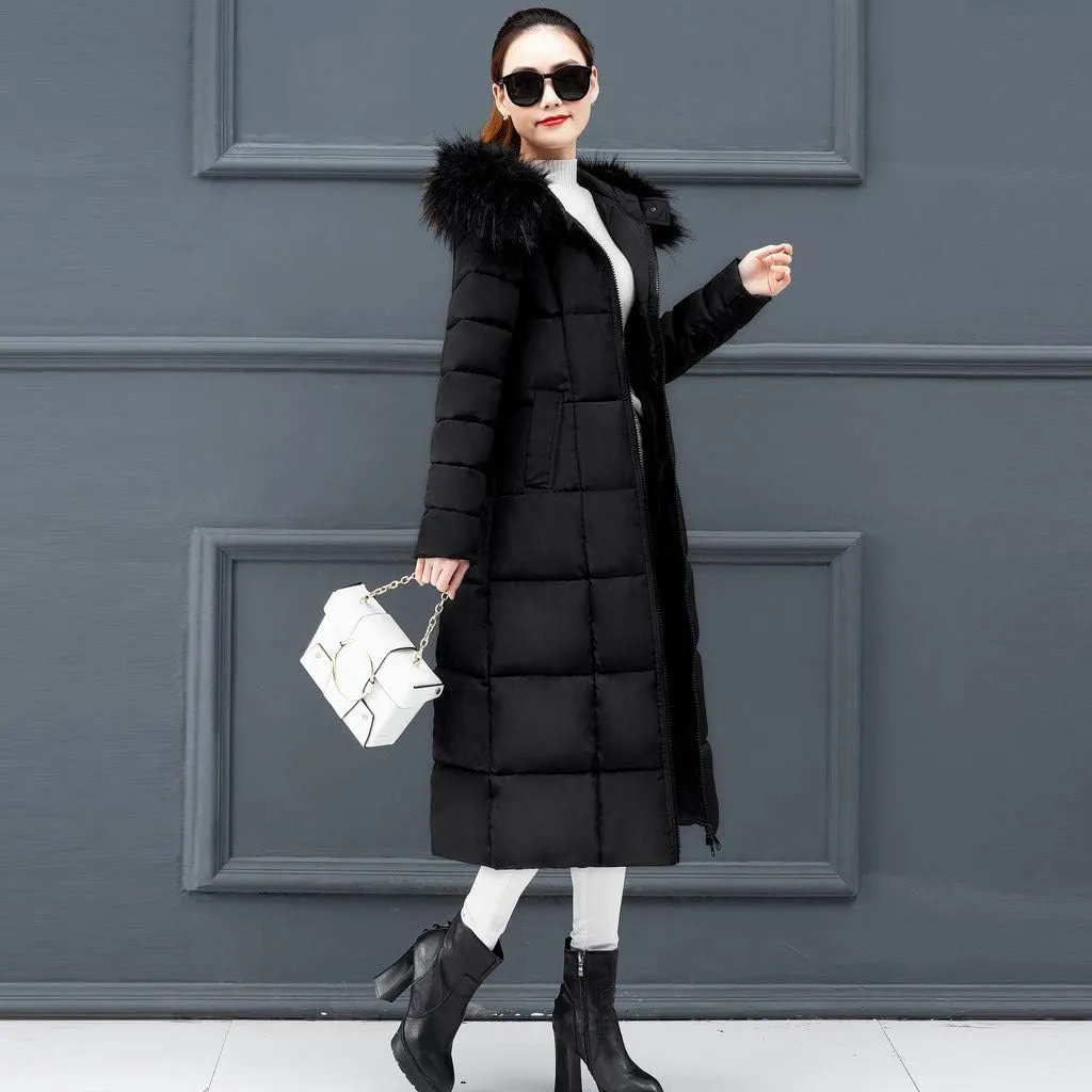 Winter Coat For Women Long Down Coats Thicken Puffer Jacket Warm Fur Hooded Quilted Coat Cotton Padded Jacket Outwear