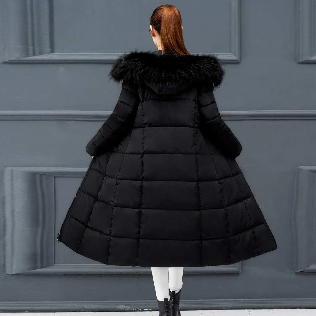 Winter Coat For Women Long Down Coats Thicken Puffer Jacket Warm Fur Hooded Quilted Coat Cotton Padded Jacket Outwear