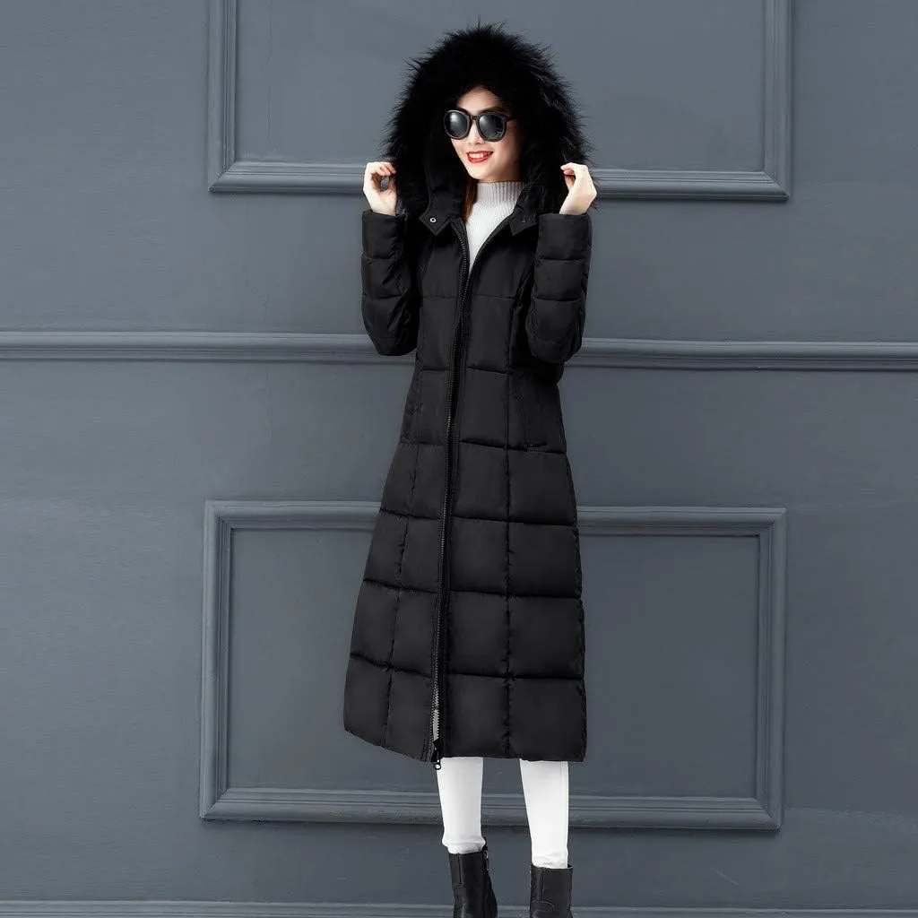 Winter Coat For Women Long Down Coats Thicken Puffer Jacket Warm Fur Hooded Quilted Coat Cotton Padded Jacket Outwear