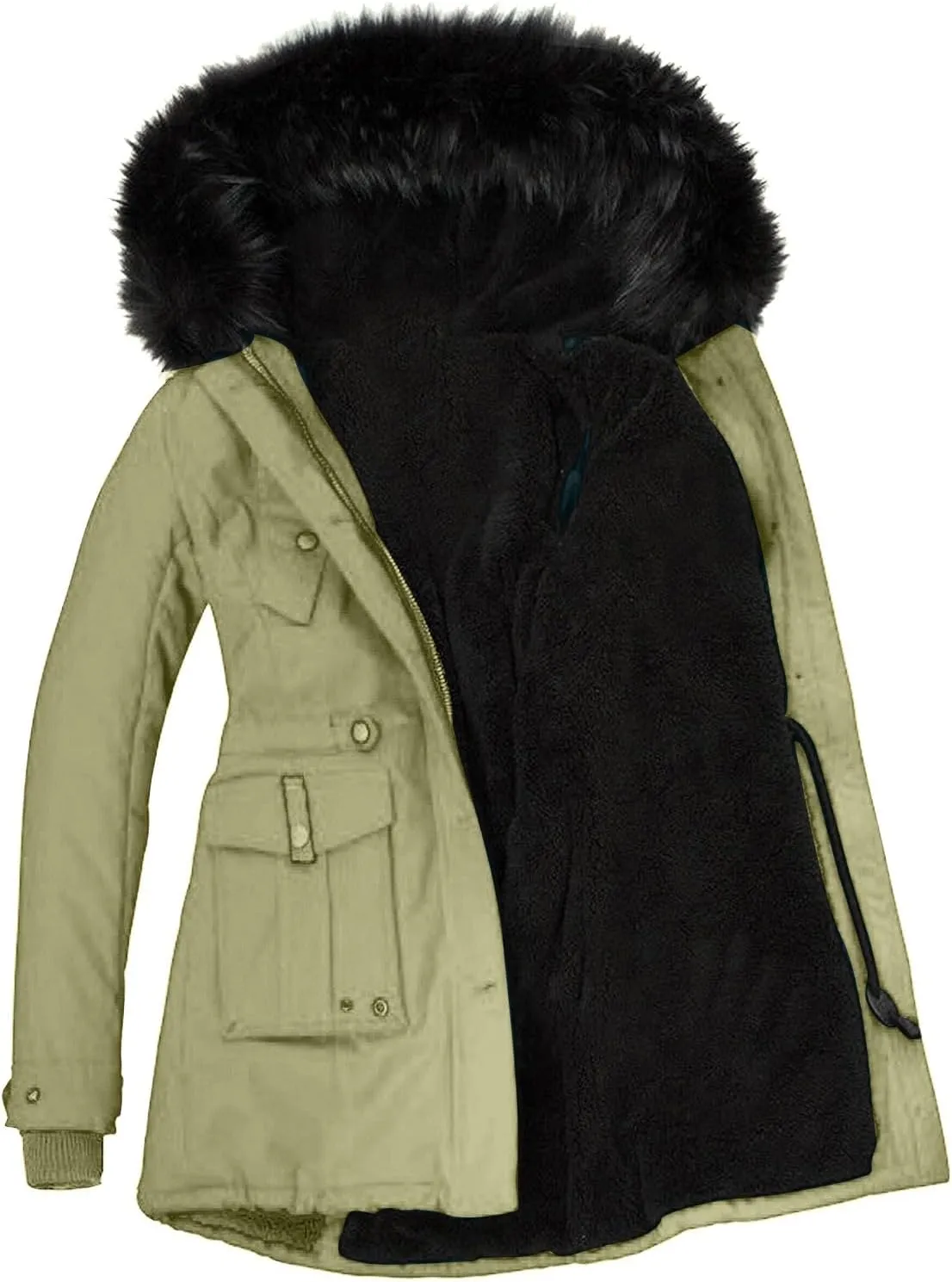 Winter Coats for Women 2024 Trendy Plus Size Warm Sherpa Fleece Lined Jackets Fleece Hooded Parka Peacoat Outerwear