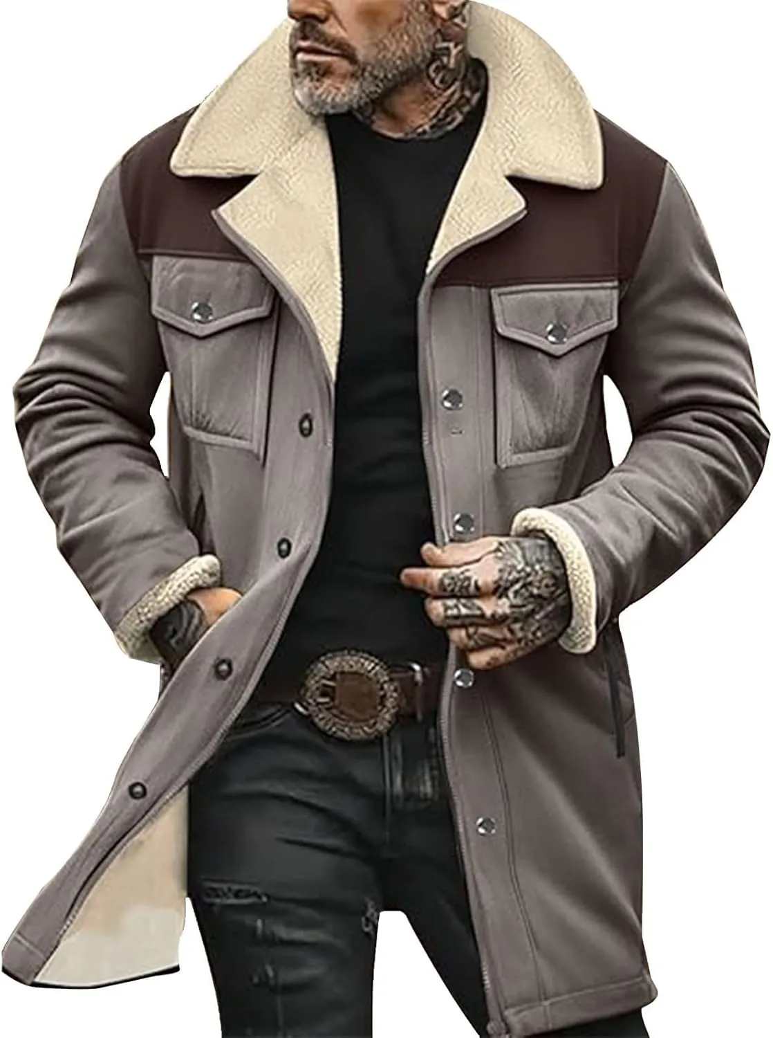 Winter Jackets for Men Vintage Suede Jacket Plush Collar Coats Faux Leather Jacket Zip Up Motorcycle Jacket Coats