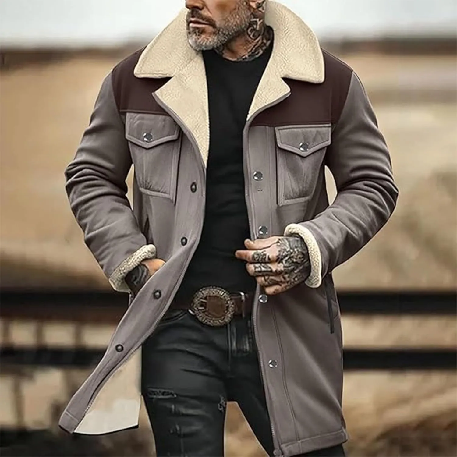 Winter Jackets for Men Vintage Suede Jacket Plush Collar Coats Faux Leather Jacket Zip Up Motorcycle Jacket Coats
