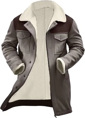 Winter Jackets for Men Vintage Suede Jacket Plush Collar Coats Faux Leather Jacket Zip Up Motorcycle Jacket Coats