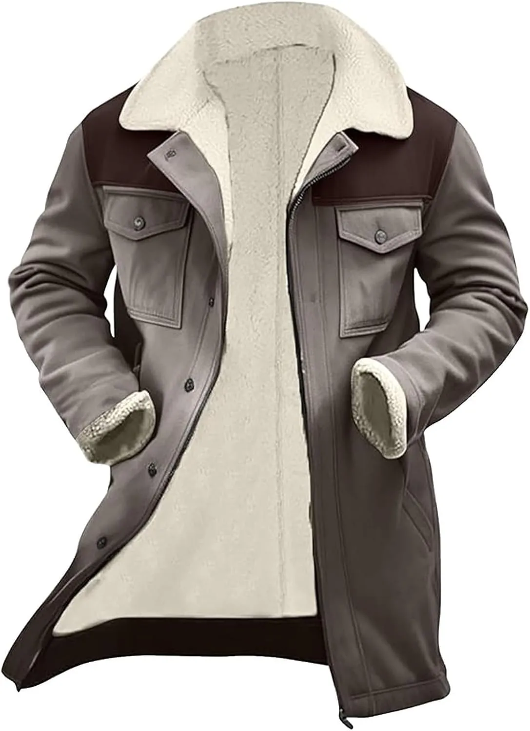 Winter Jackets for Men Vintage Suede Jacket Plush Collar Coats Faux Leather Jacket Zip Up Motorcycle Jacket Coats