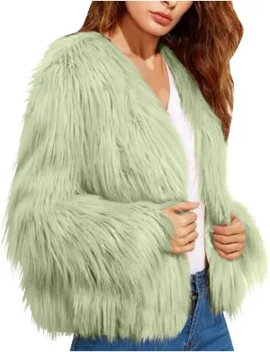 Winter Jackets for Women Open Front Faux Fur Coat Womens Fringe Jacket Fluffy Cardigan Long Sleeve Outwear Shaggy Jacket