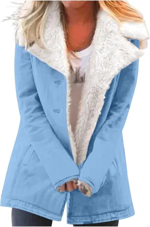 Winter Jackets For Women Trendy Fuzzy Fleece Sherpa Lined Denim Barn Coat Casual Suede Faux Shearling Mid Jean Jacket