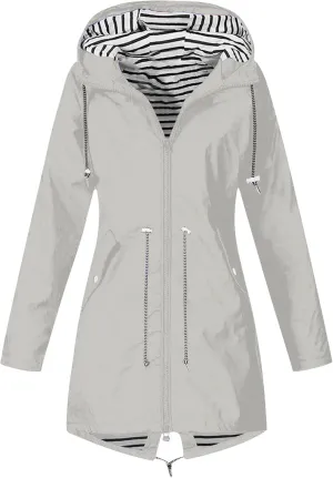 Wkishenl Rain Jacket Women Travel Waterproof Long Rain Coats Lightweight Hooded Windbreaker Trench Coats for Outdoor