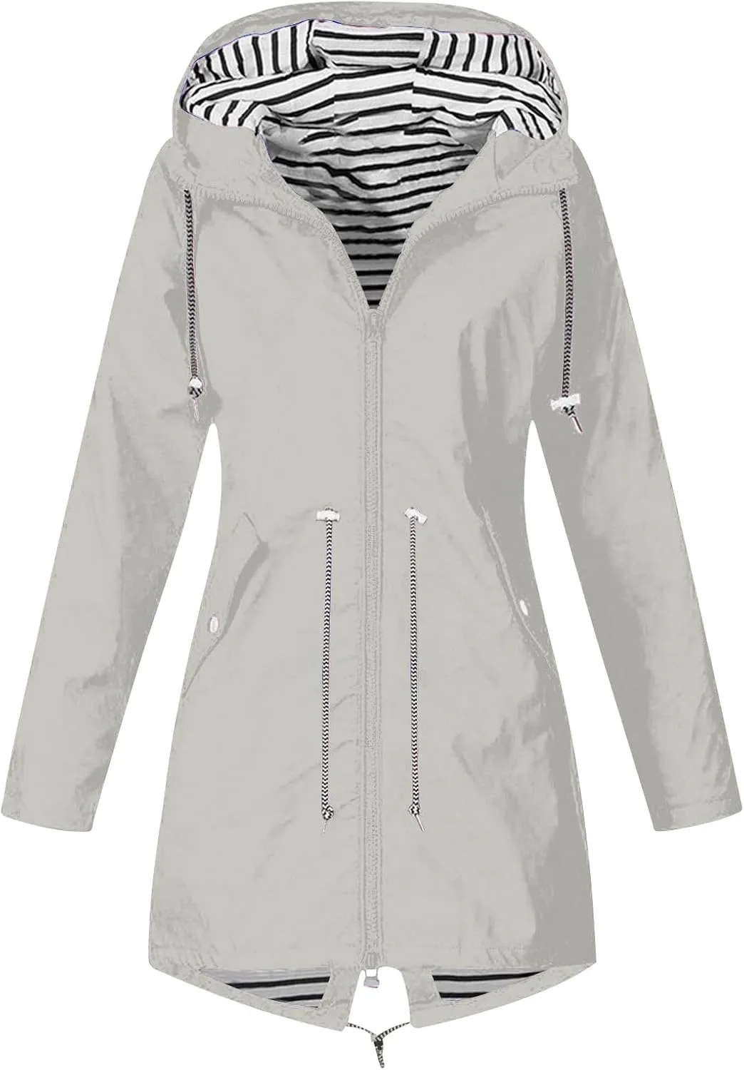 Wkishenl Rain Jacket Women Travel Waterproof Long Rain Coats Lightweight Hooded Windbreaker Trench Coats for Outdoor