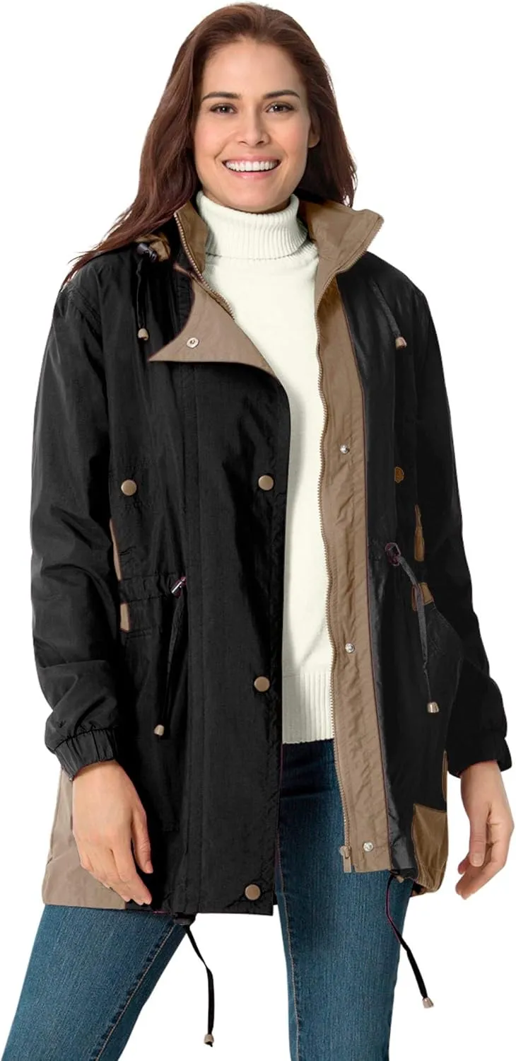 Woman Within Plus Size Colorblocked Taslon Anorak