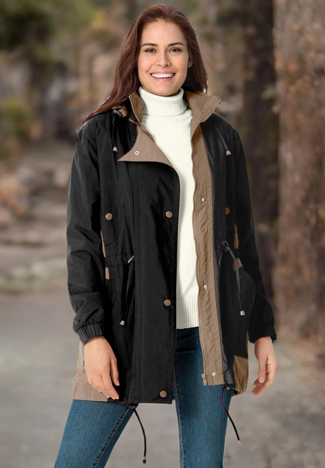 Woman Within Plus Size Colorblocked Taslon Anorak