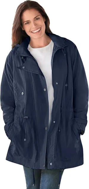 Woman Within Plus Size Fleece-Lined Taslon Anorak