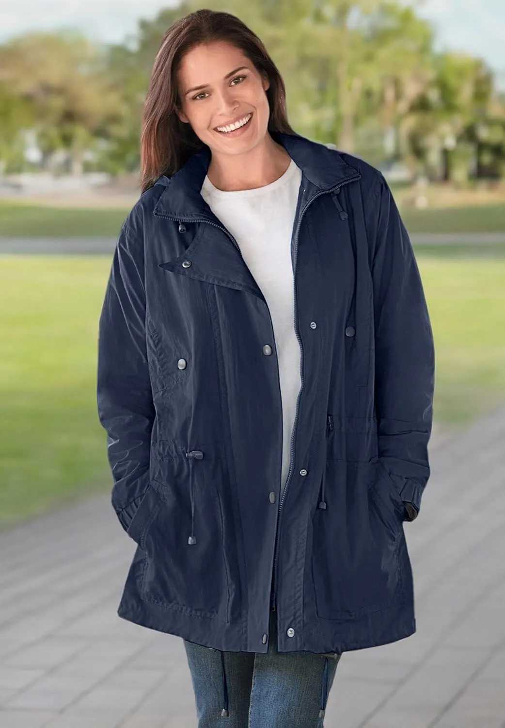 Woman Within Plus Size Fleece-Lined Taslon Anorak