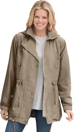 Woman Within Plus Size Fleece-Lined Taslon Anorak