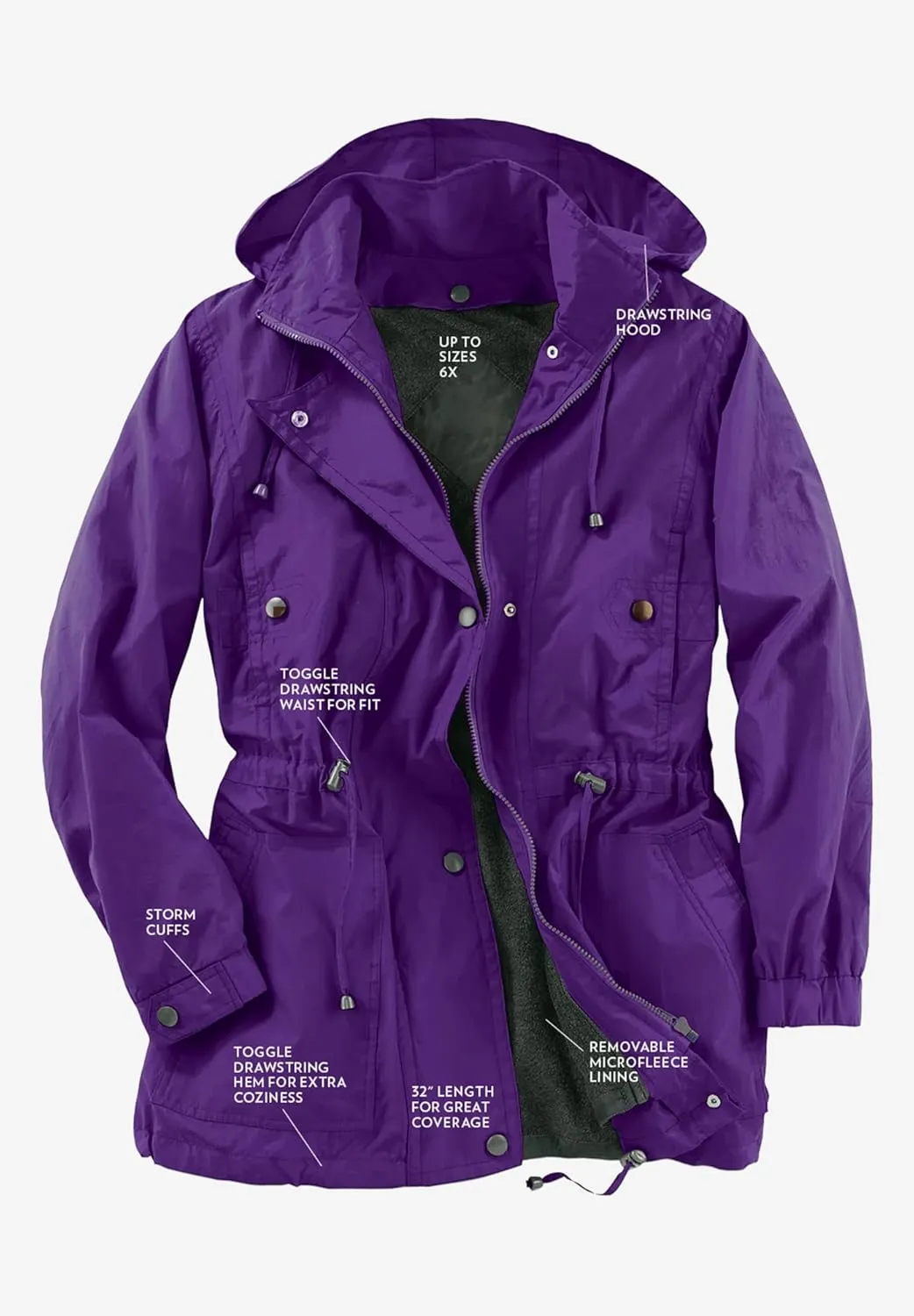 Woman Within Plus Size Fleece-Lined Taslon Anorak