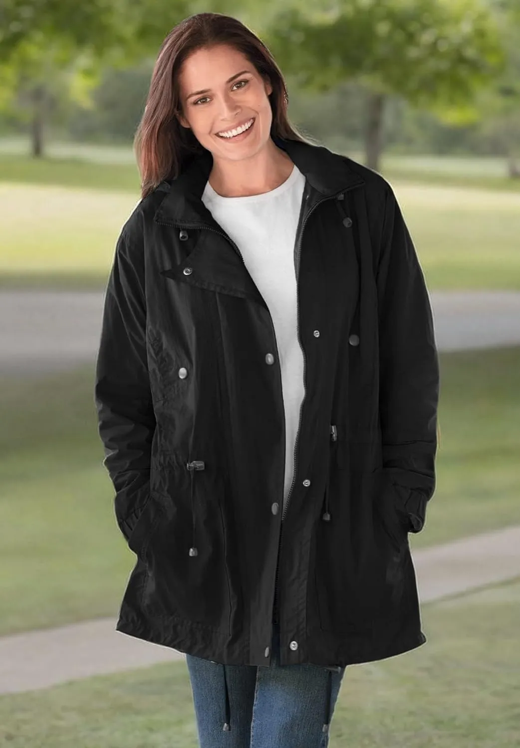 Woman Within Plus Size Fleece-Lined Taslon Anorak
