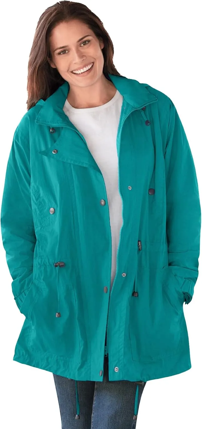 Woman Within Plus Size Fleece-Lined Taslon Anorak