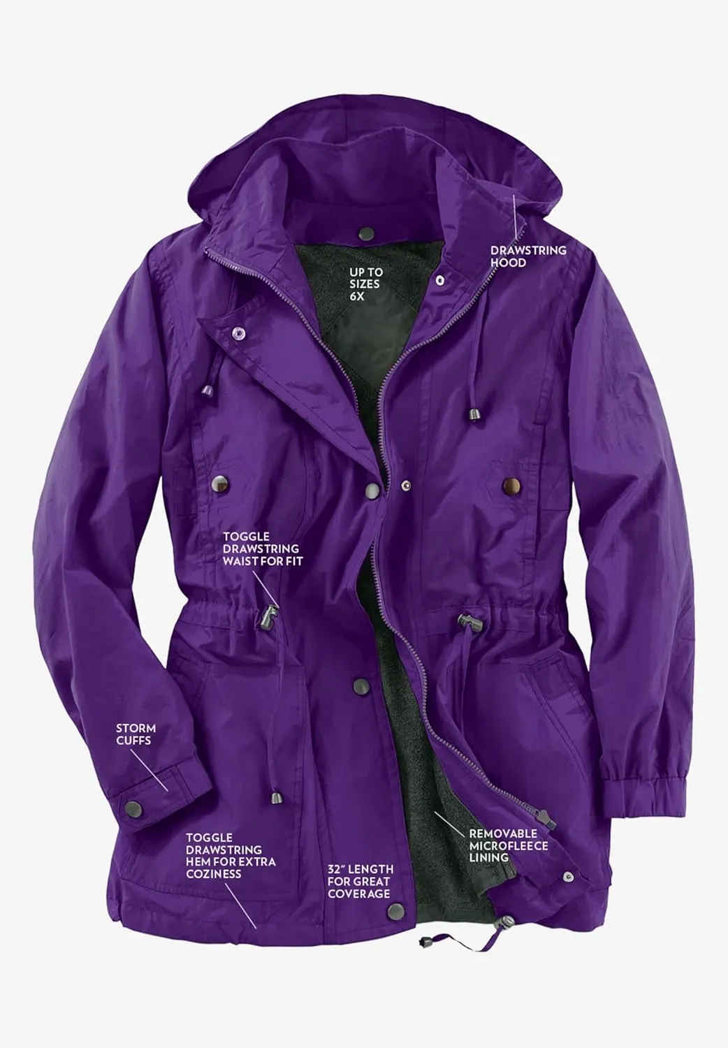 Woman Within Plus Size Fleece-Lined Taslon Anorak