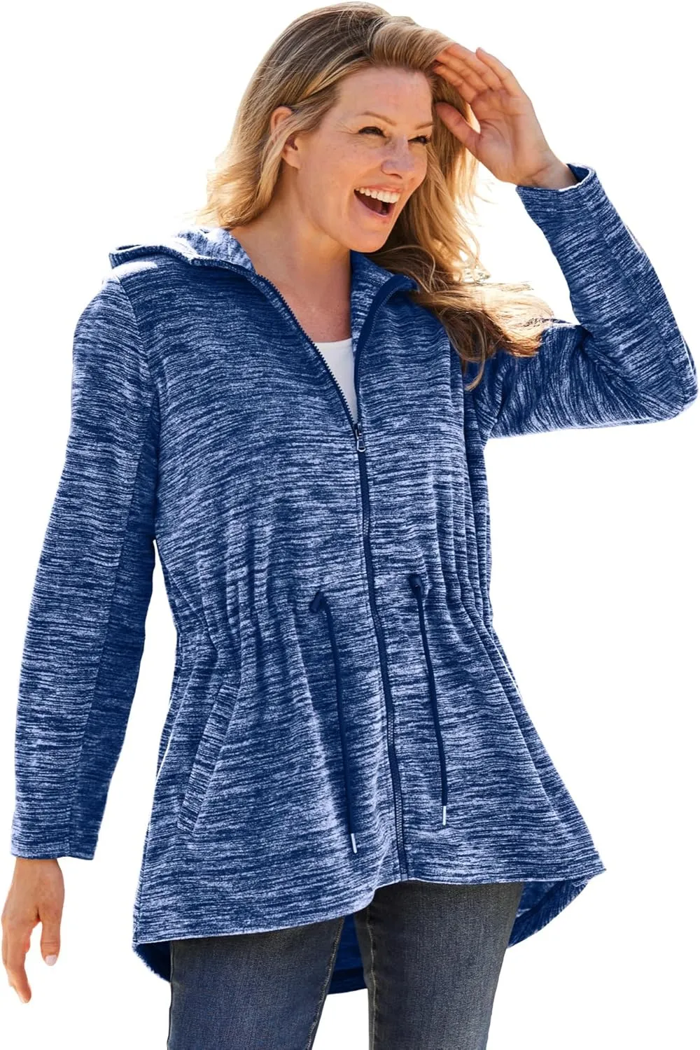 Woman Within Plus Size Microfleece Anorak Jacket Oversized Fleece Zip-Up Jacket