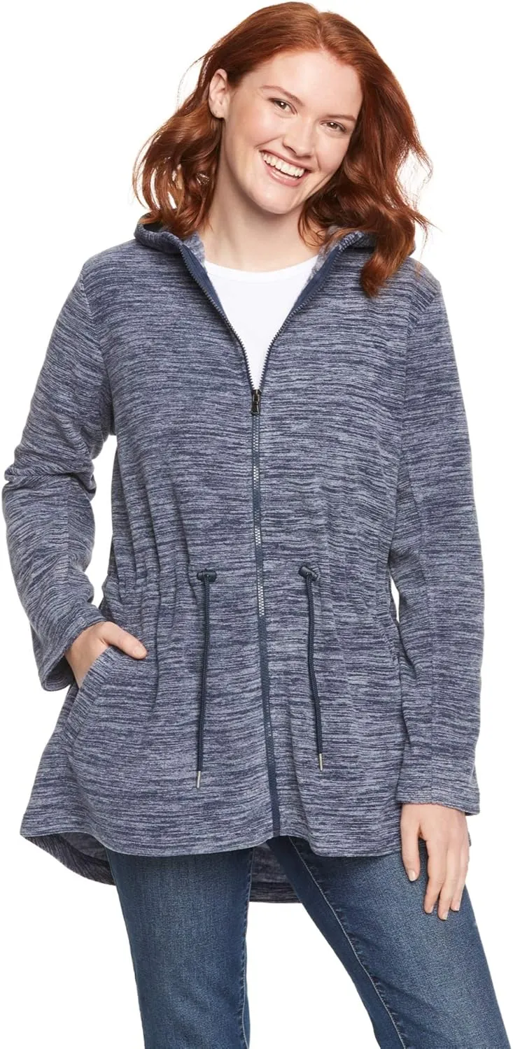 Woman Within Plus Size Microfleece Anorak Jacket Oversized Fleece Zip-Up Jacket