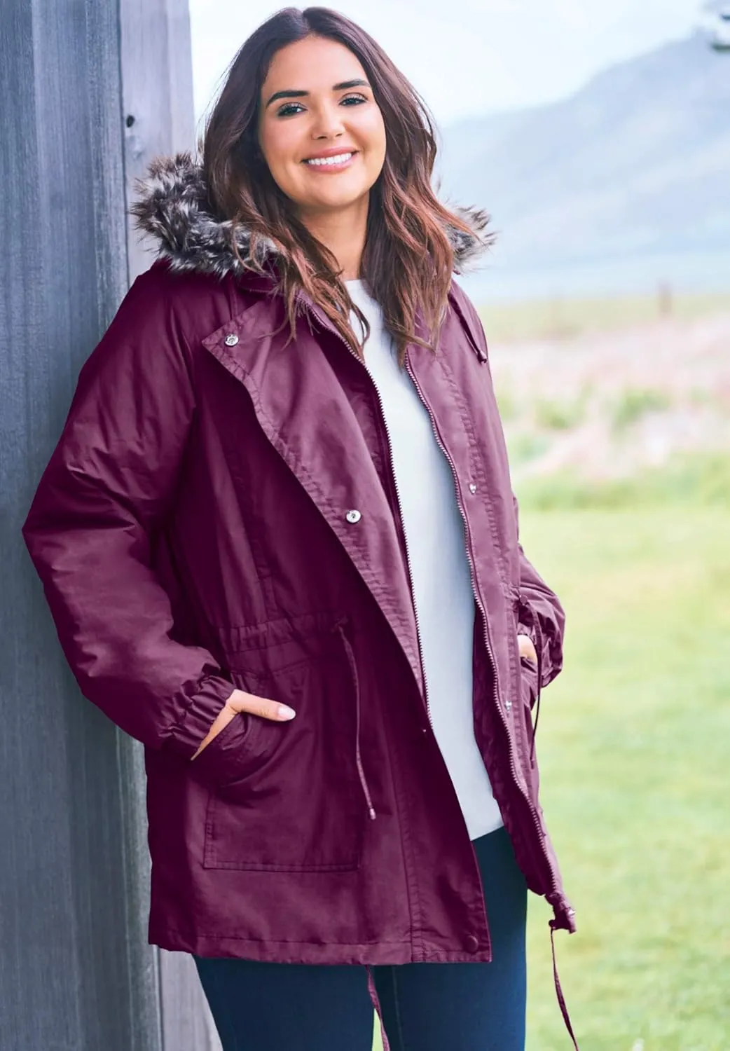 Woman Within Plus Size Quilt-Lined Taslon Anorak