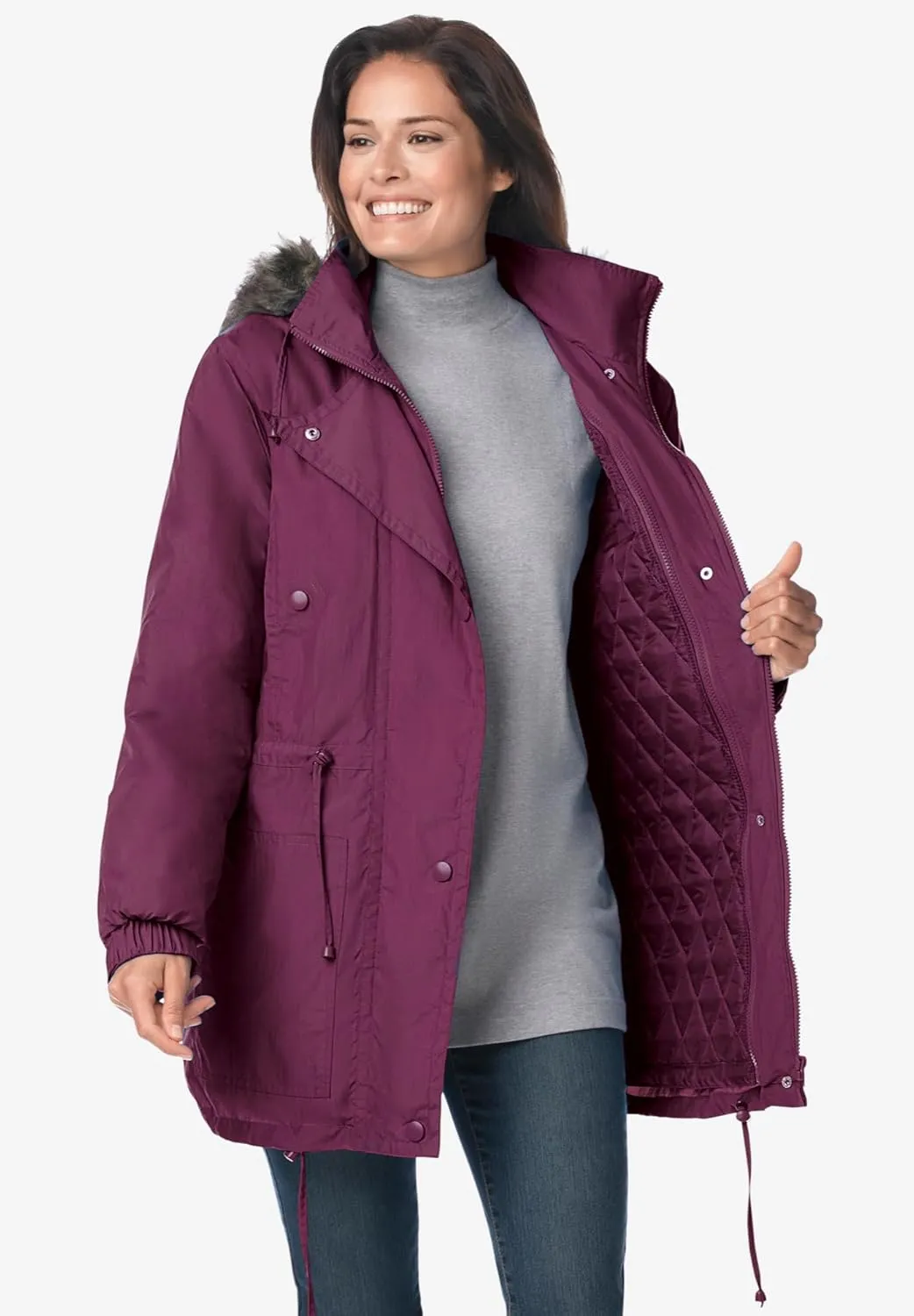 Woman Within Plus Size Quilt-Lined Taslon Anorak