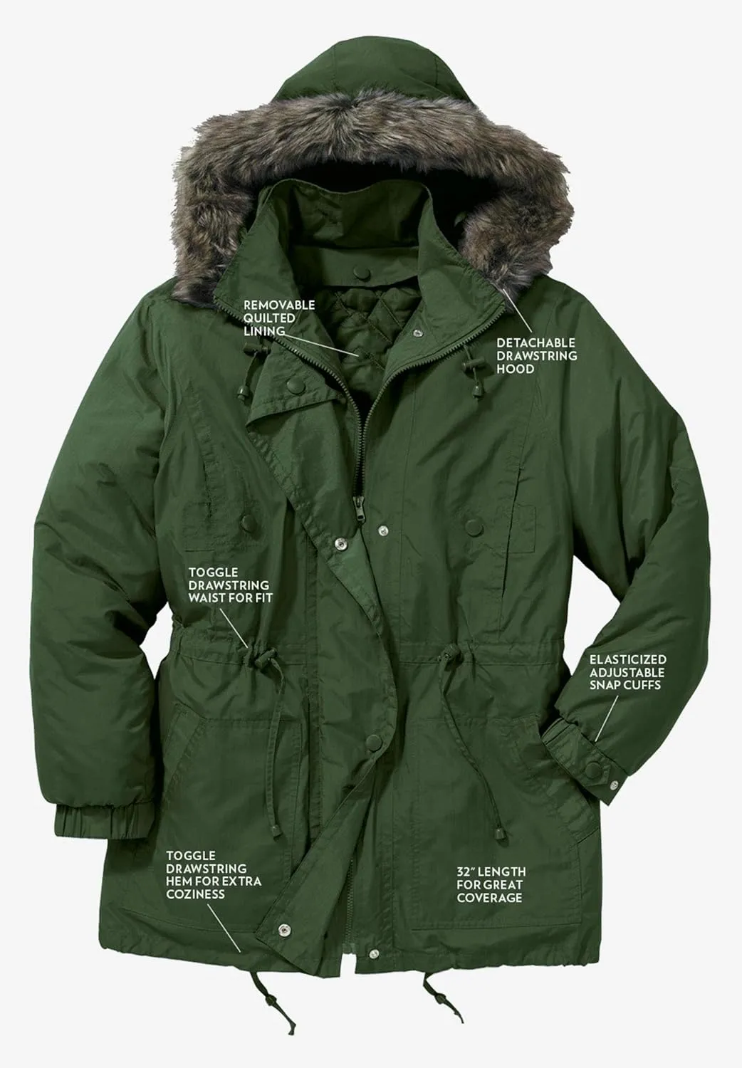 Woman Within Plus Size Quilt-Lined Taslon Anorak