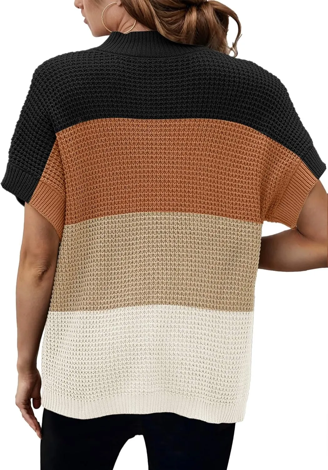 Women 2024 Sweater Vest Mock Neck Batwing Short Sleeve Oversized Ribbed Knit Tops Fall Pullover Sweater S-XXL