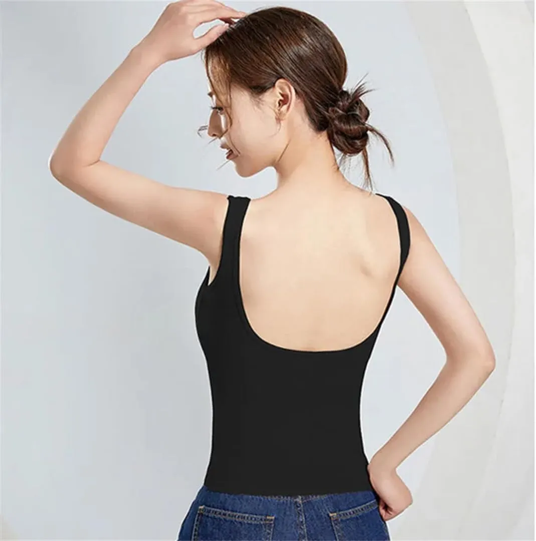 Women Backless Camisole Sexy Skinny Short Crop Top Femme Elastic Top Solid Color