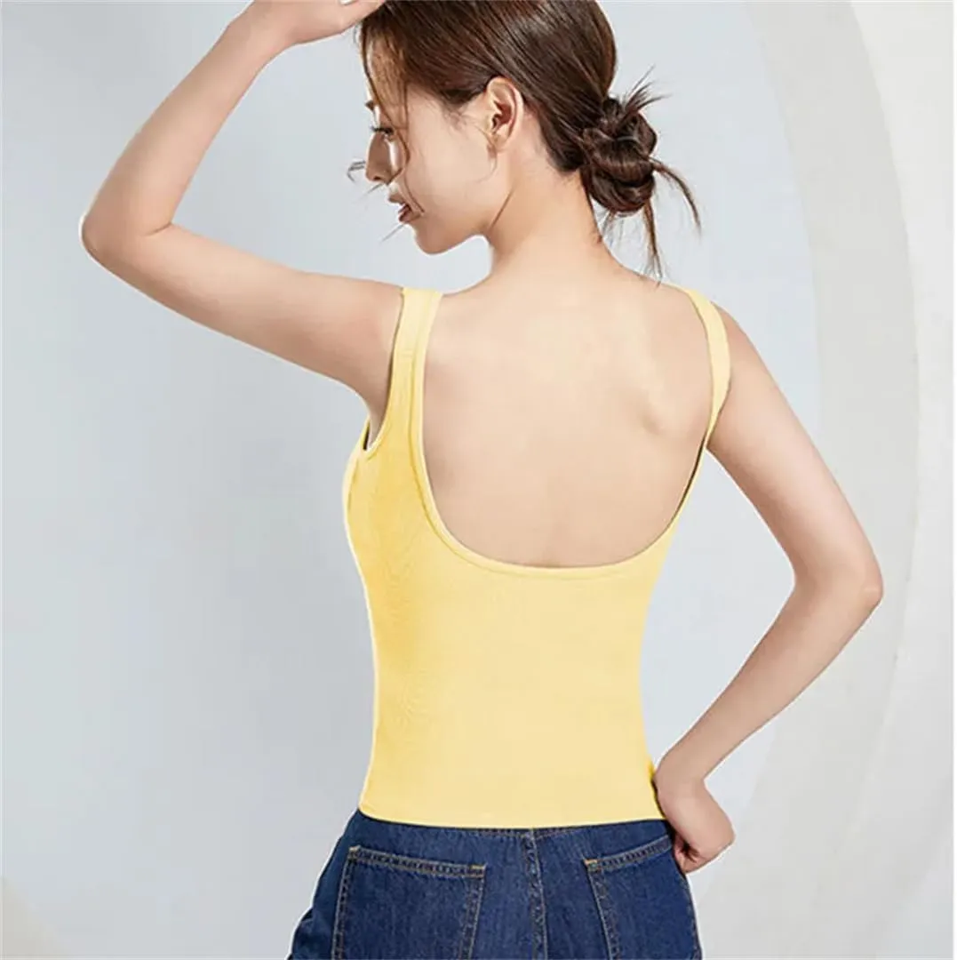 Women Backless Camisole Sexy Skinny Short Crop Top Femme Elastic Top Solid Color