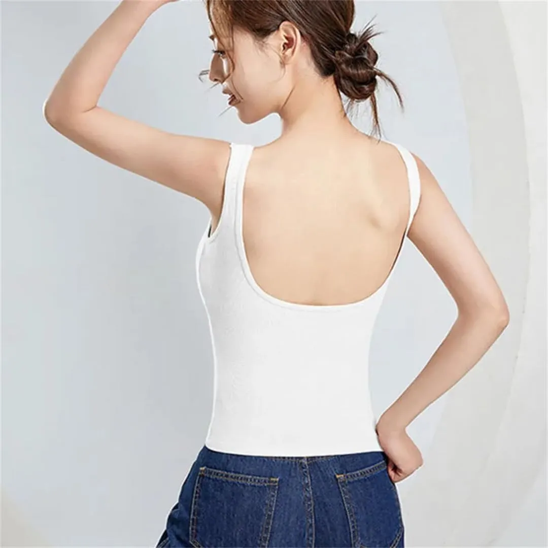 Women Backless Camisole Sexy Skinny Short Crop Top Femme Elastic Top Solid Color