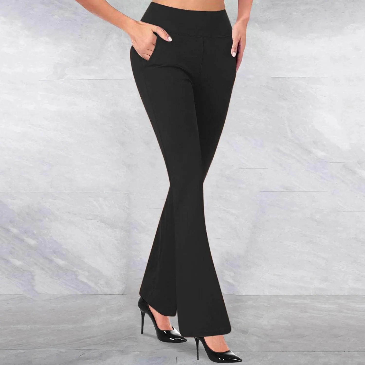 Women Bootcut Work Pants Trendy Business Casual Trouser Solid Yoga Workout Slacks High Waist Stretch Leg Office Pant
