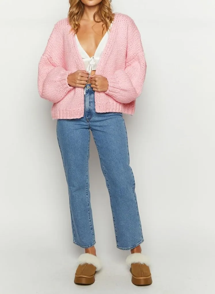 Women Cable Knit Cropped Cardigan Long Lantern Sleeve Open Front Chunky Sweater Oversized Y2k Knitwear Coat