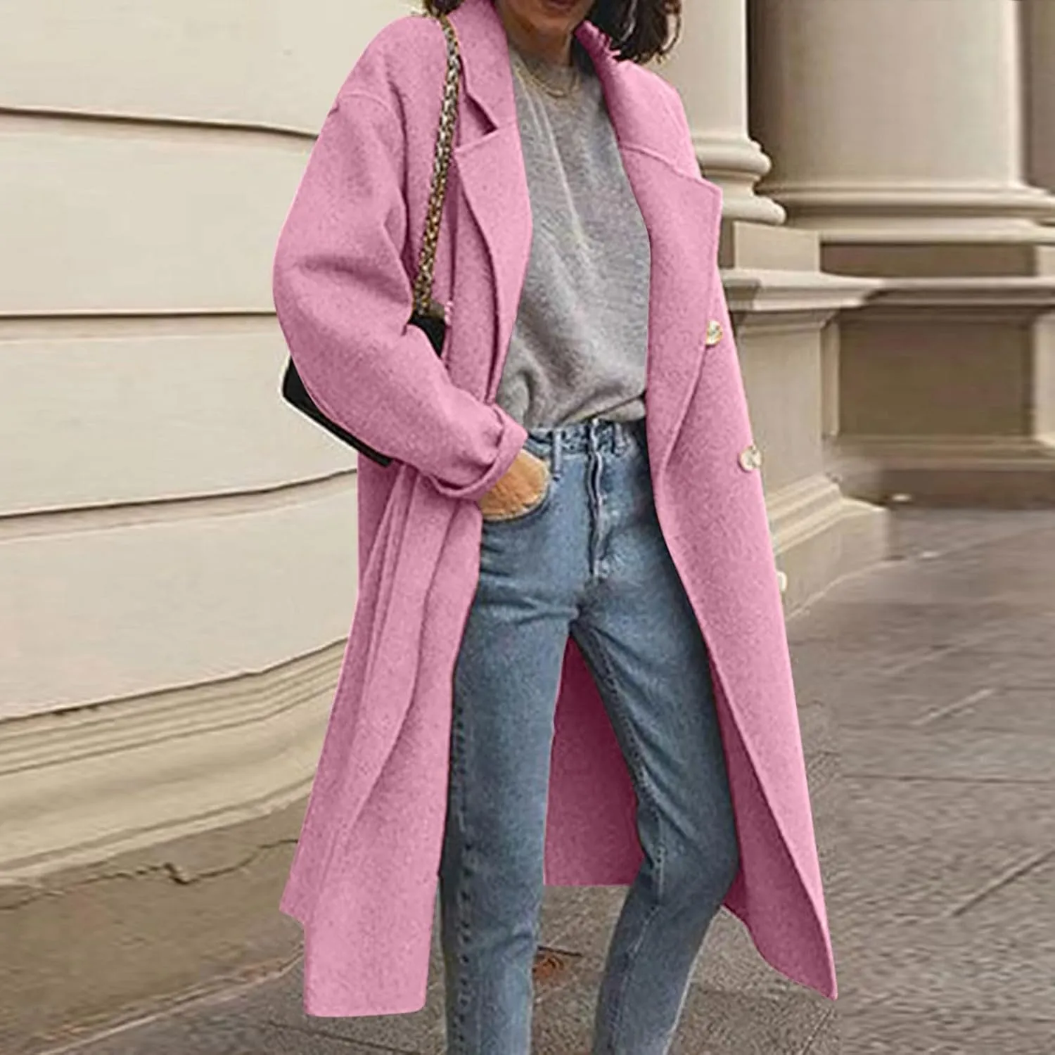 Women Casual Long Woolen Coat Fashion Overcoat Plus Size Trench Coats Loose Plain Plus Size Wool Jacket