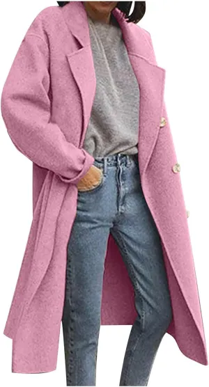 Women Casual Long Woolen Coat Fashion Overcoat Plus Size Trench Coats Loose Plain Plus Size Wool Jacket