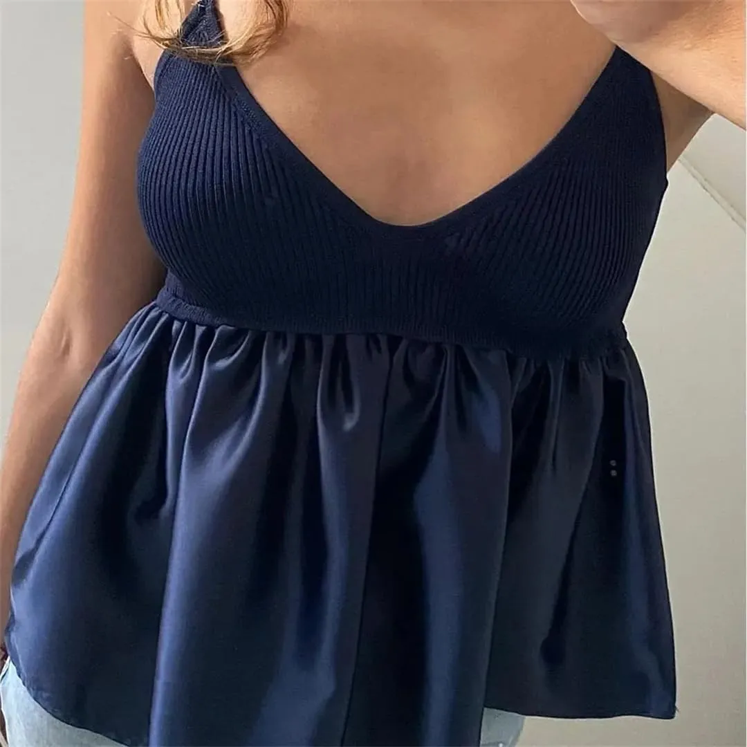 Women Crop Top Ruffle Knitted Camisole Off Shoulder Corset Streetwear Backless Tube Top