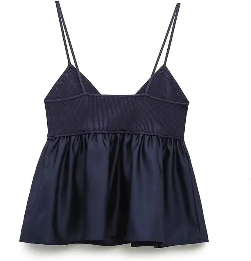Women Crop Top Ruffle Knitted Camisole Off Shoulder Corset Streetwear Backless Tube Top