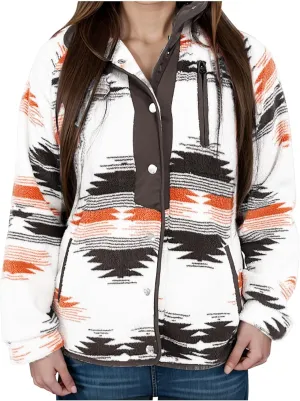 Women Fleece Jacket Open Front Sweatshirt Western Aztec Print Long Sleeve Snap Button Down Shacket Jackets with Pockets
