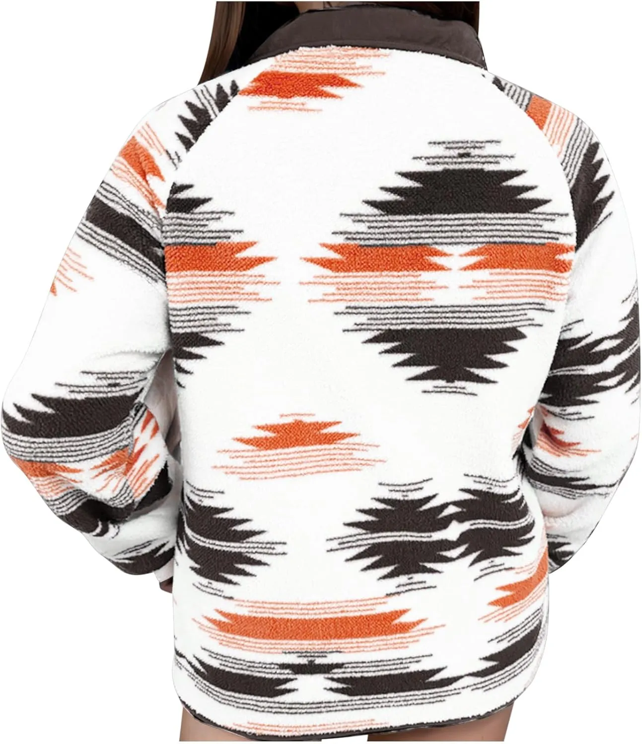 Women Fleece Jacket Open Front Sweatshirt Western Aztec Print Long Sleeve Snap Button Down Shacket Jackets with Pockets