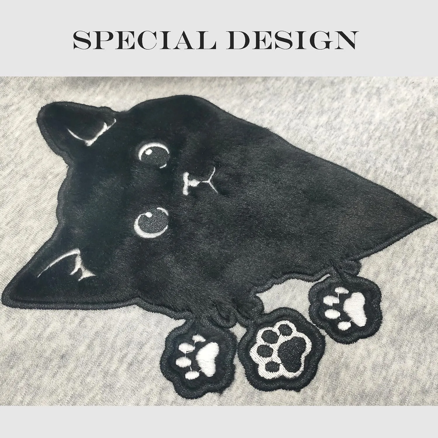 Women Graphic Cat Embroidery Crewneck Sweatshirts Funny Claws Pullover Tops Cat Lovers