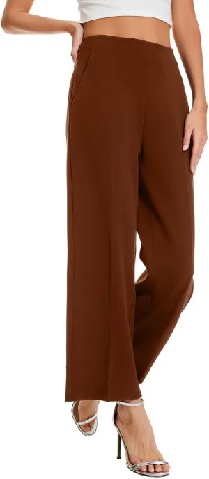 Women High Waist Wide Straight Leg Trousers Casual Slacks Pull On Ankle Pants with Pockets