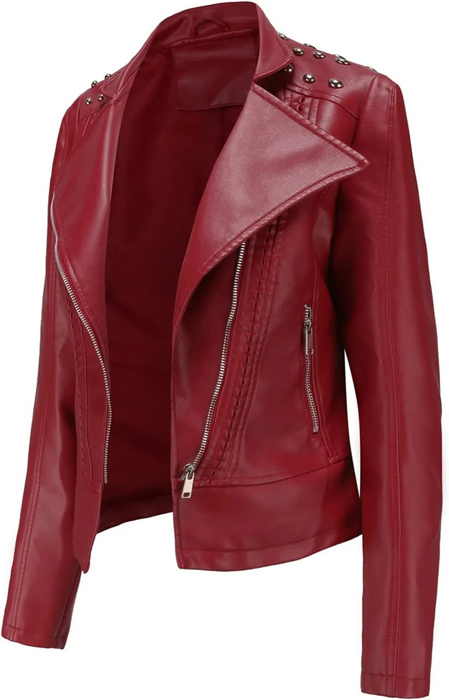Women Leather Jacket Faux Motorcycle Coat Short Lightweight Pleather Crop Coat Fashion ZIpper Fleece Cardigan Womens Coat