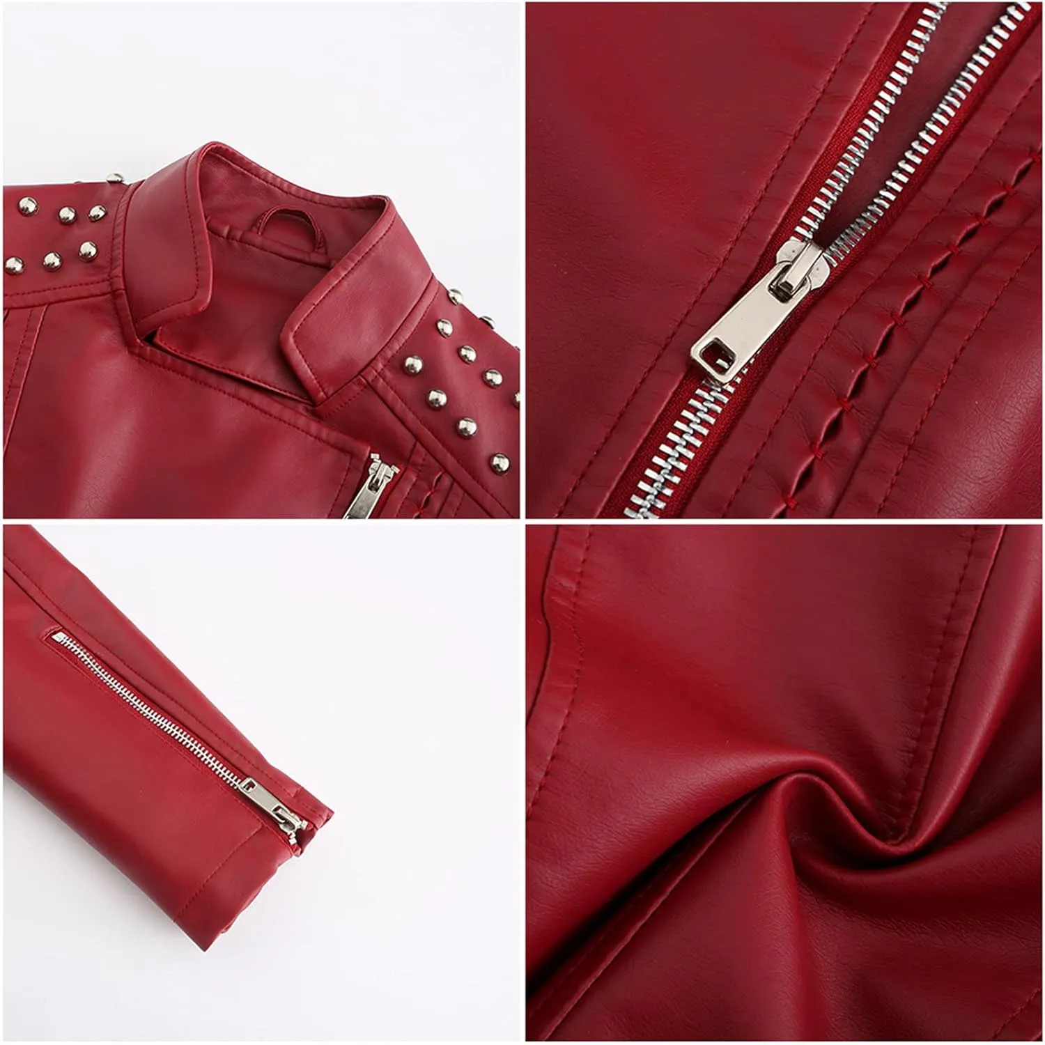 Women Leather Jacket Faux Motorcycle Coat Short Lightweight Pleather Crop Coat Fashion ZIpper Fleece Cardigan Womens Coat