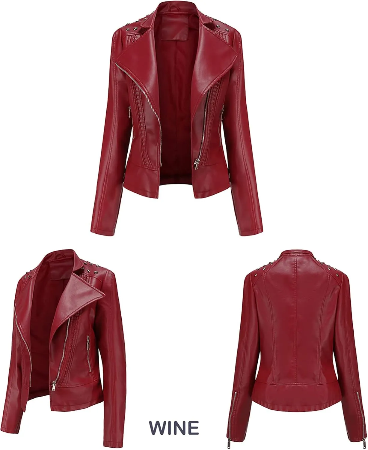 Women Leather Jacket Faux Motorcycle Coat Short Lightweight Pleather Crop Coat Fashion ZIpper Fleece Cardigan Womens Coat