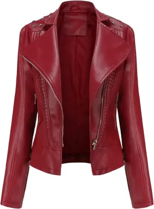 Women Leather Jacket Faux Motorcycle Coat Short Lightweight Pleather Crop Coat Fashion ZIpper Fleece Cardigan Womens Coat
