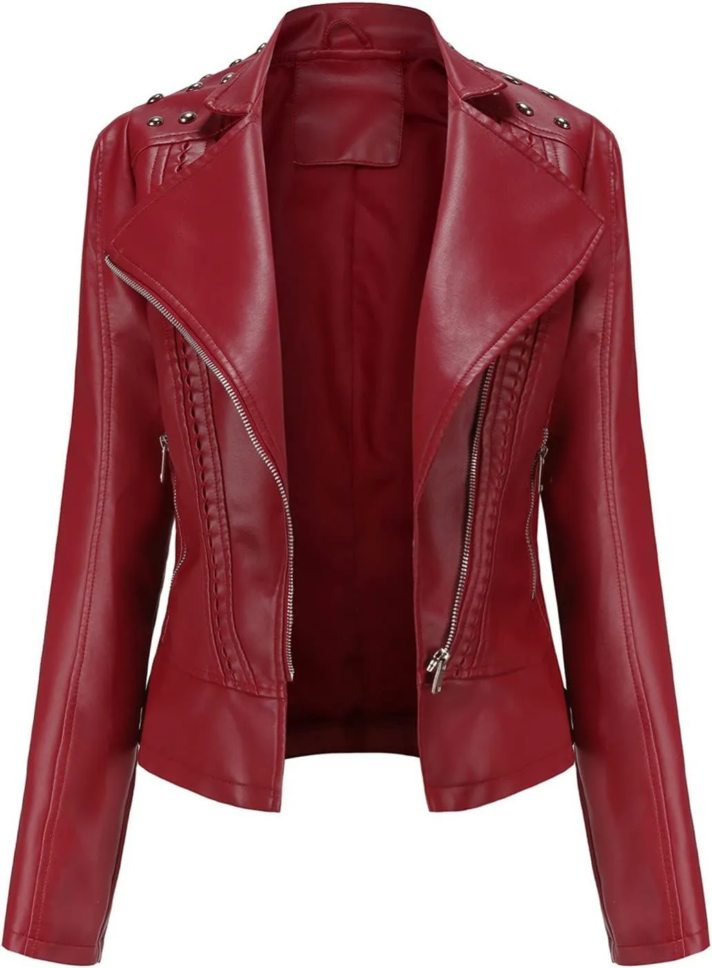 Women Leather Jacket Faux Motorcycle Coat Short Lightweight Pleather Crop Coat Fashion ZIpper Fleece Cardigan Womens Coat