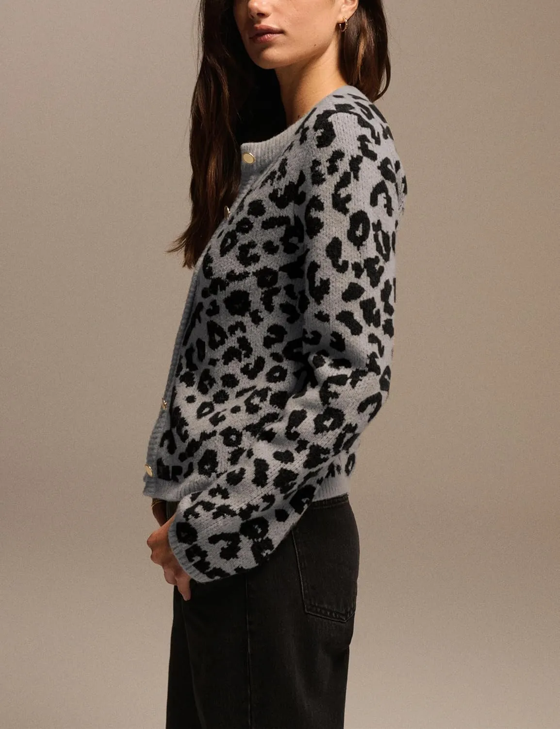 Women Leopard Print Cardigans Button Down Open Front Sweater Cheetah Knit Fall Clothes Long Sleeve Coats Outwear