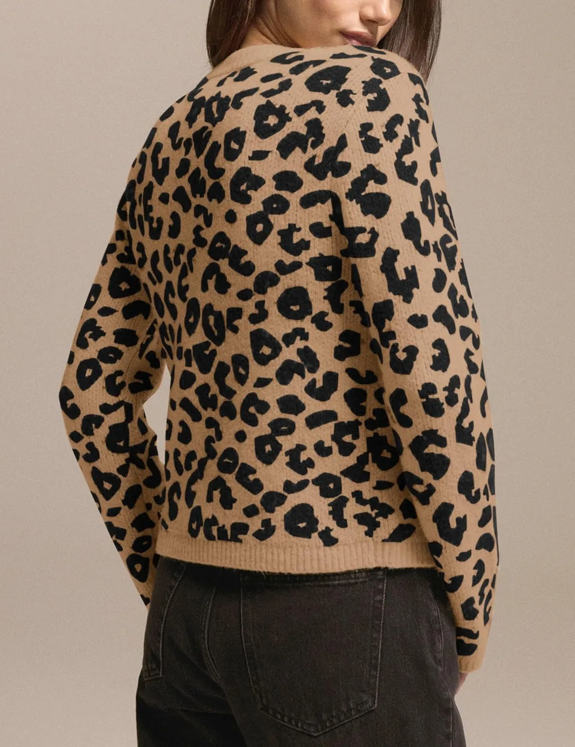 Women Leopard Print Cardigans Button Down Open Front Sweater Cheetah Knit Fall Clothes Long Sleeve Coats Outwear