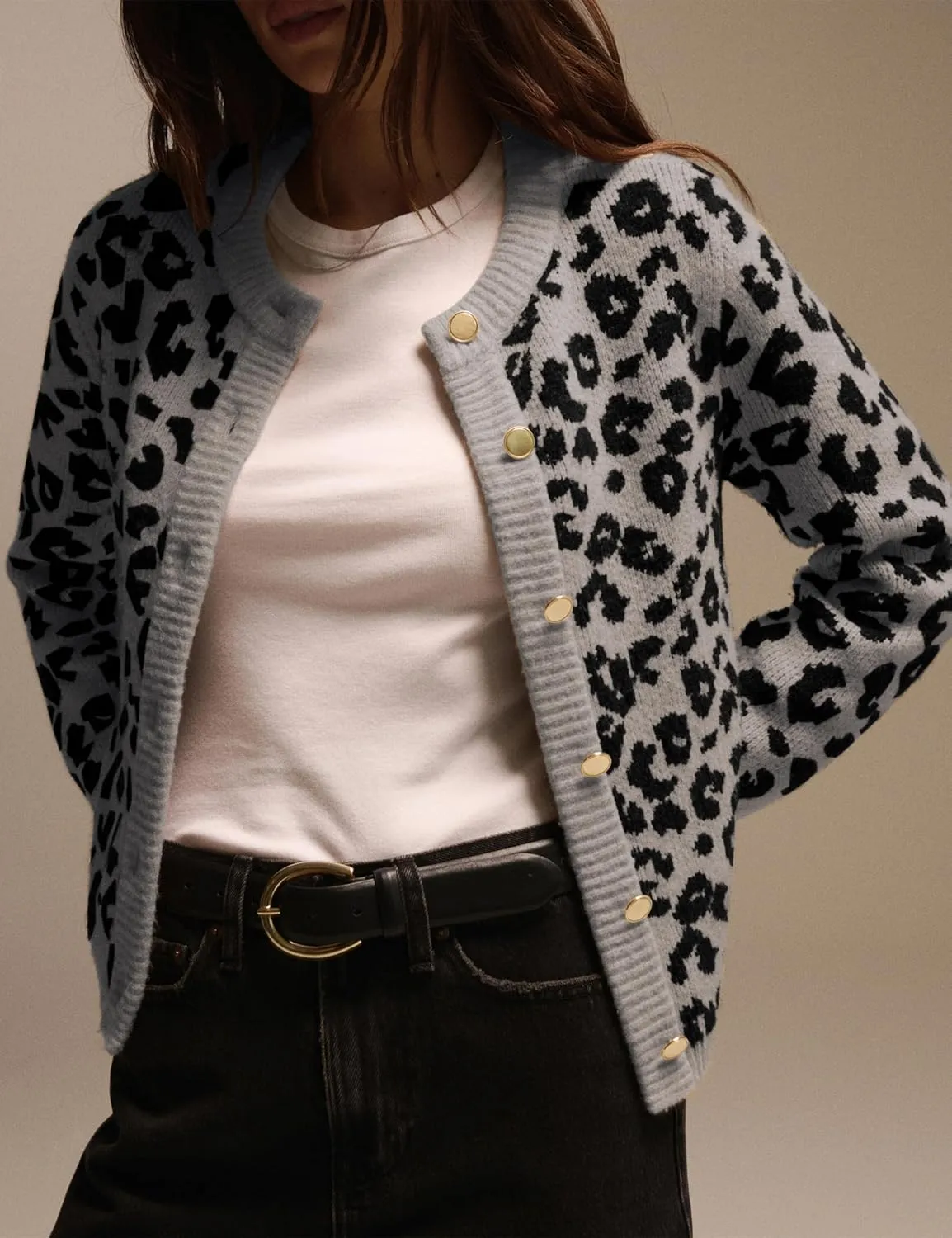 Women Leopard Print Cardigans Button Down Open Front Sweater Cheetah Knit Fall Clothes Long Sleeve Coats Outwear