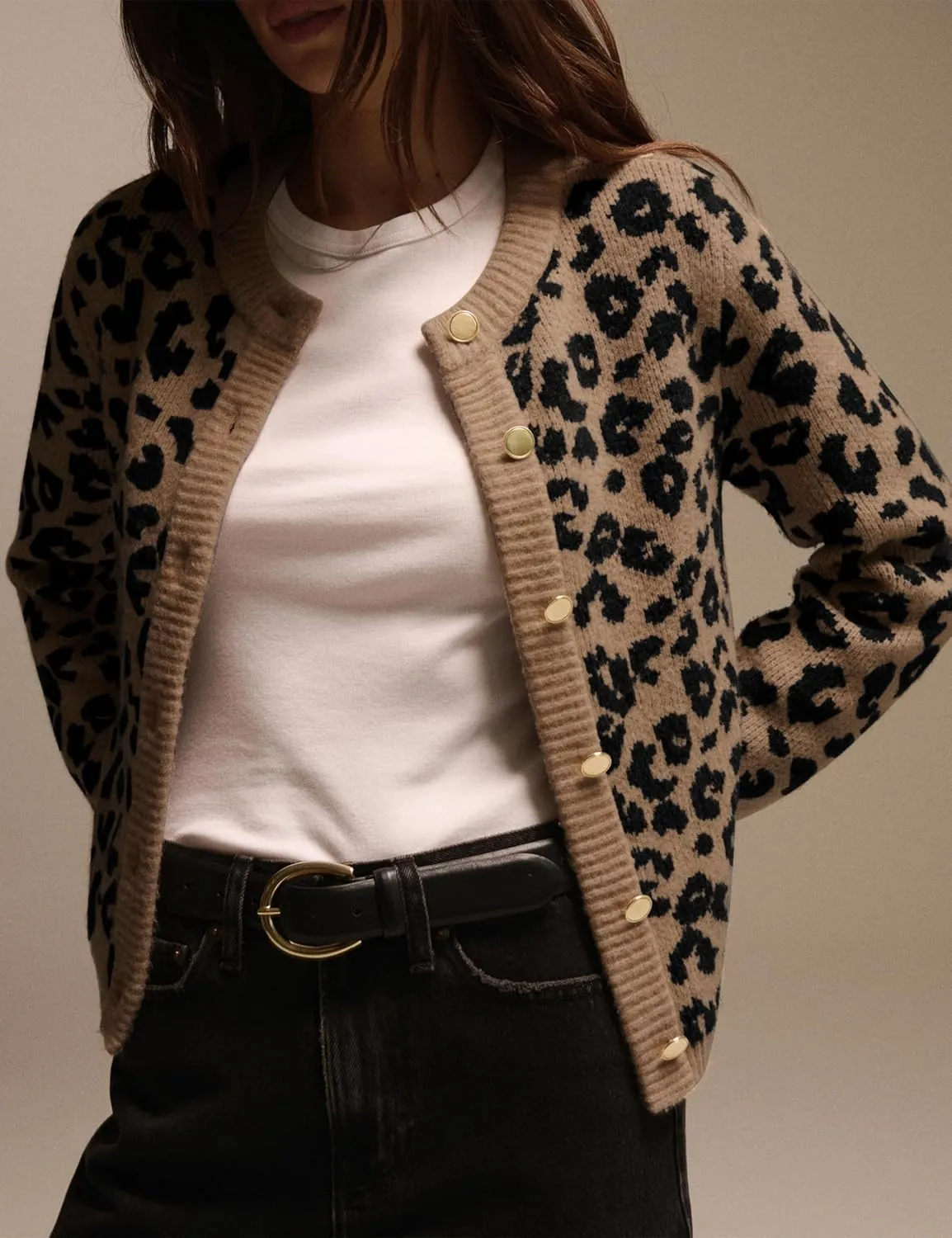 Women Leopard Print Cardigans Button Down Open Front Sweater Cheetah Knit Fall Clothes Long Sleeve Coats Outwear